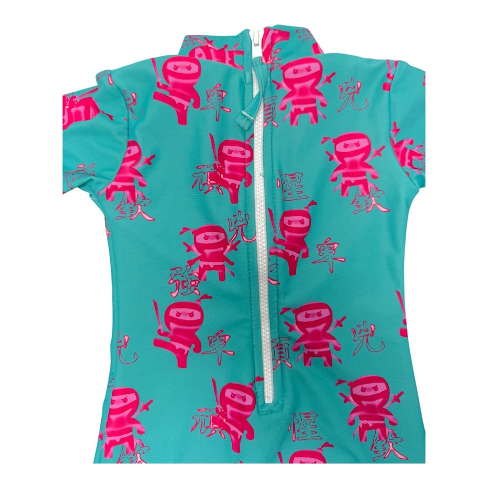 Mott 50 Toddler‎ Girls Swimsuit Sz 2 Green Pink One Piece Zip Long Sleeve UPF50 - Picture 7 of 12